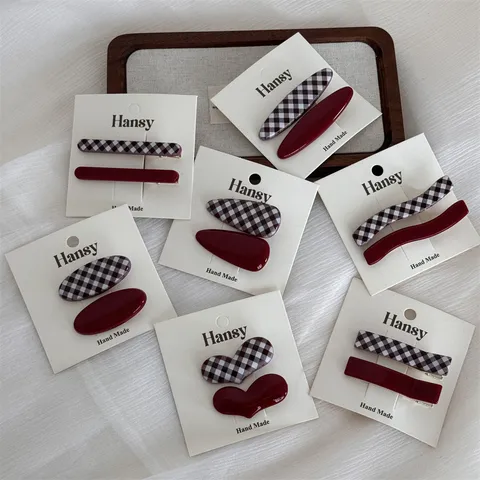 Koreaanse Stijl Retro Rood Ruit Haarspelden Schattig Hart Waterdruppel Haaraccessoires Voor Vrouwen Meisjes Dagelijkse Styling