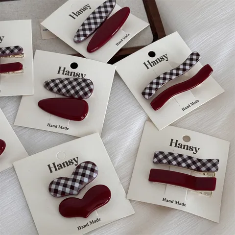 Koreaanse Stijl Retro Rood Ruit Haarspelden Schattig Hart Waterdruppel Haaraccessoires Voor Vrouwen Meisjes Dagelijkse Styling