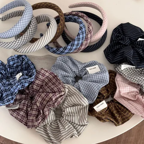 Retro Plaid Stripe Scrunchies Hair Bands Handmade Cloth Hair Ropes Vintage Sweet Hair Accessories For Women Girls