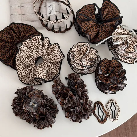 Leopard Print Fabric Hair Band Hair Claw Scrunchie Headband Hair Accessories For Women Sweet Daily Hair Styling