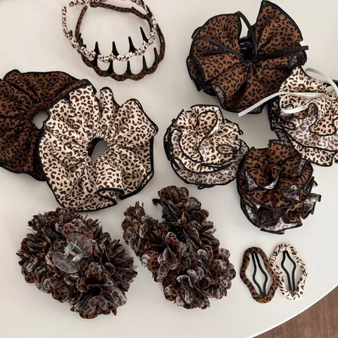 Leopard Print Fabric Hair Band Hair Claw Scrunchie Headband Hair Accessories For Women Sweet Daily Hair Styling