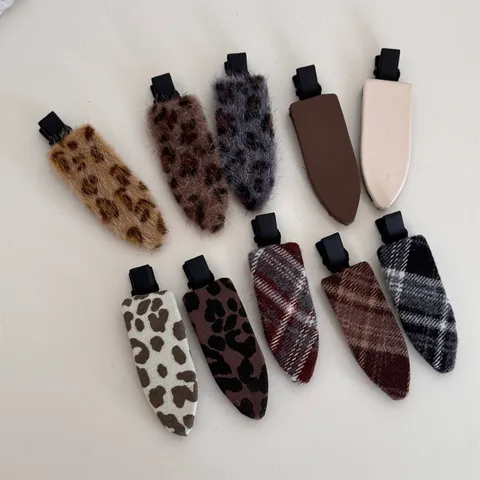 Korean Sweet Leopard Print Plaid Fabric Duckbill Hair Clips Cute Side Hairpin Simple Versatile Hair Accessories For Women