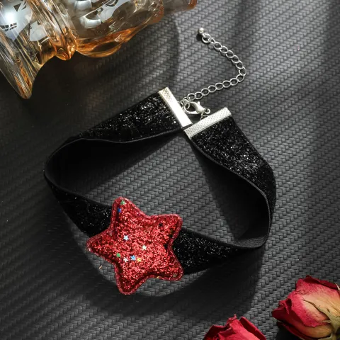 Süß Cool Metall Strass Stern Choker Halskette Für Damen Glänzend Pailletten Samtband Anhänger Halskette Tägliche Party Schmuck Geschenk