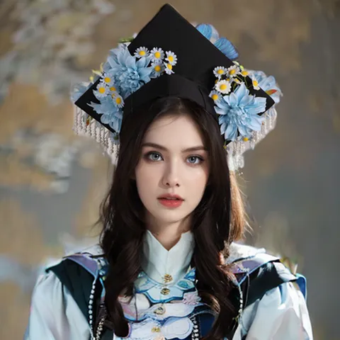 Floral Decoration Graduation Cap With Pearl Tassel Retro Square Academic Mortarboard Hat For University Celebration Ceremony Party Dress Up Photography Accessory