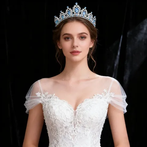 Baroque Alloy Rhinestone Crown Headpiece Vintage Opal Silver Color Tiara For Prom Party Birthday Wedding Women Hair Accessories