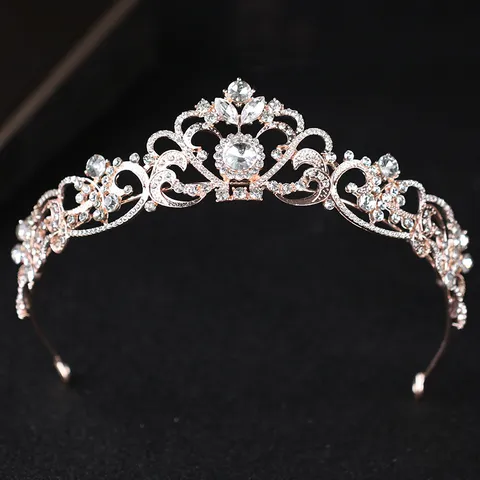Rhinestone Bridal Tiara Crown Luxury Alloy Crystal Wedding Headpiece Gorgeous Rose Gold Silver Queen Tiara Hair Band For Bride Women