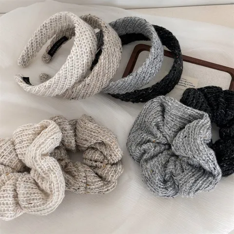 Knitted Woolen Hair Scrunchies And Headbands Set Korean Style Solid Color Casual Hair Accessories For Women