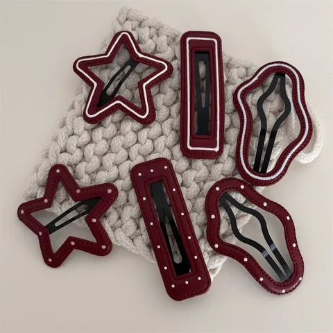 Rode PU Lederen Haarspelden Stip Ster Wolk Rechthoek Haarbarrettes Schattige Zoete Haarstyling Accessoires Voor Vrouwen