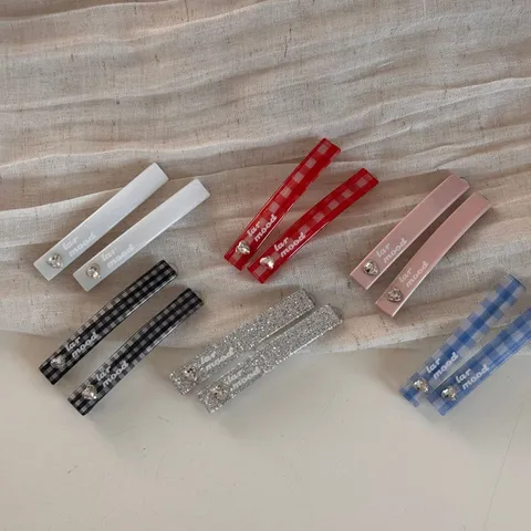 Women Hair Clips Cute Heart Rhinestone Side Hairpins Sweet Plaid Solid Color Hair Accessories For Daily Styling Girls