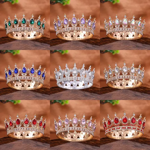 Vintage Alloy Rhinestone Crown Tiara Luxurious Round Bride Wedding Hair Accessories For Women Birthday Queen Crown Party Jewelry