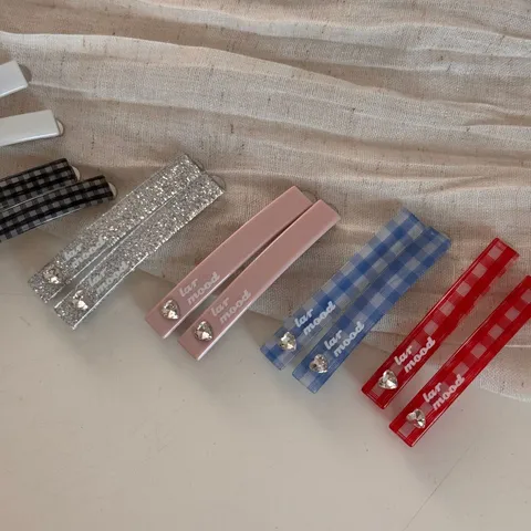 Women Hair Clips Cute Heart Rhinestone Side Hairpins Sweet Plaid Solid Color Hair Accessories For Daily Styling Girls