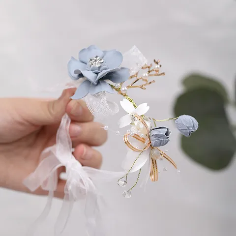 Wedding Wrist Corsage Bridal Artificial Pearl Bracelet Bridesmaid Hand Flower Romantic Rustic Style Women Jewelry