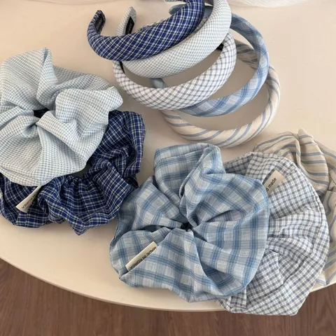 Korean Style Vintage Plaid And Striped Fabric Sponge Wide Headband Hair Accessories For Women