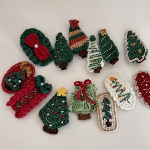 Handmade Knitted Yarn Christmas Tree Hair Clip Sweet Cute Side Hairpin Holiday Hair Accessories For Kids Girls