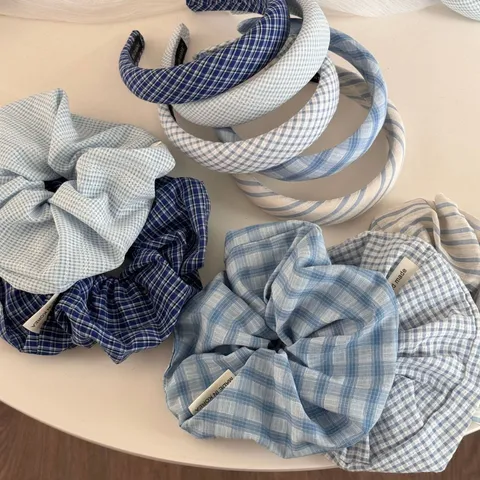 Korean Style Vintage Plaid And Striped Fabric Sponge Wide Headband Hair Accessories For Women
