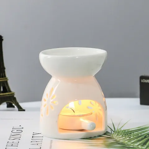 Minimalistischer Moderner Weißer Keramik Kerzen Öl Brenner Hohle Blume Aromatherapie Diffusor Heimdekoration Tisch Ornament