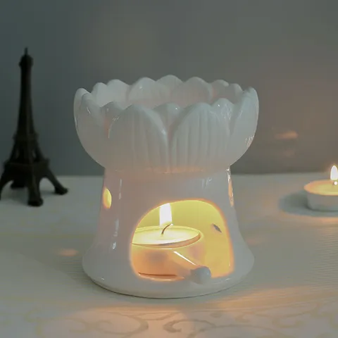 Blanc Céramique Lotus Bougie Aromathérapie Brûleur Huile Essentielle Lampe Décoration Maison Porte Bougie Chauffe-Plat Diffuseur de Parfum