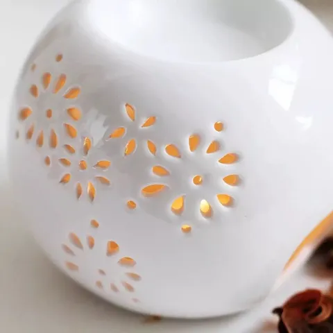 Quemador de Aromaterapia Hueco de Cerámica Blanca Portavelas de Aceite Esencial Moderno Minimalista Decoración Regalo