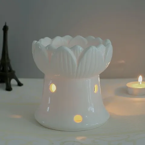 Blanc Céramique Lotus Bougie Aromathérapie Brûleur Huile Essentielle Lampe Décoration Maison Porte Bougie Chauffe-Plat Diffuseur de Parfum