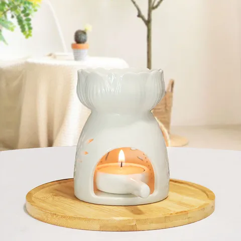 White Ceramic Aromatherapy Burner Hollow Wheat Ear Essential Oil Diffuser Candle Holder Home Decor Aromatherapy Lamp