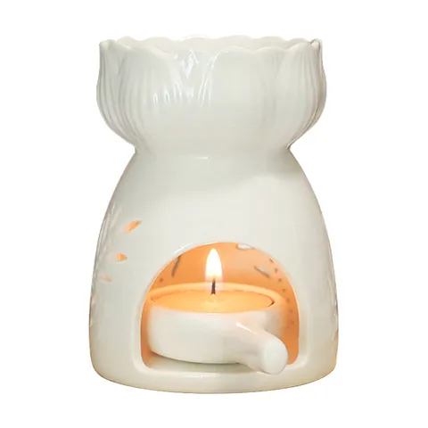 White Ceramic Aromatherapy Burner Hollow Wheat Ear Essential Oil Diffuser Candle Holder Home Decor Aromatherapy Lamp