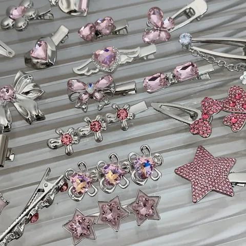 Y2K Rhinestone Bow Star Heart Metal Duckbill Clip Cute Girl Sweet Hairpin Side Clip Fashion Hair Accessories Jewelry
