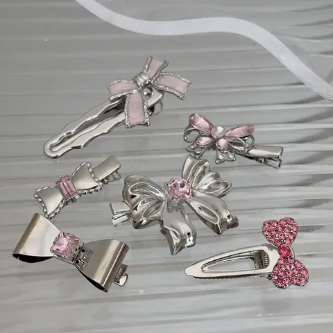 Y2K Rhinestone Bow Star Heart Metal Duckbill Clip Cute Girl Sweet Hairpin Side Clip Fashion Hair Accessories Jewelry