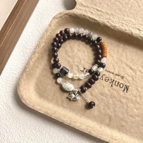 New Chinese Style Sandalwood Double Layer Beaded Bracelet Vintage Artistic Wood Beads Hand Jewelry For Women Commuting Gift