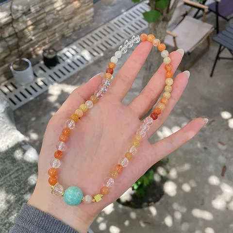 Chinesischer Ethno Stil Weißer Kristall Jinsi Jadestein Amazonit Doppelstrang Perlenarmband Geometrische Quadratische Perlen Armband Für Damen