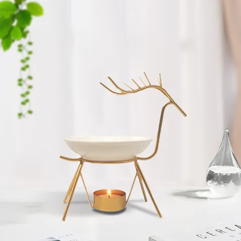 Golden Elk Iron Art Aromatherapy Stove Ceramic Essential Oil Burner Candle Holder Desktop Decorative Ornaments