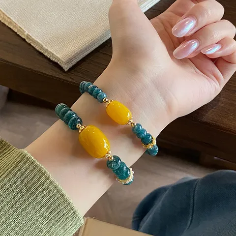 Chinese Retro Agate Chalcedony Beaded Bracelet Ethnic Handmade Lulutong Barrel Abacus Beads Charm Elastic Strand Bracelet For Women Jewelry