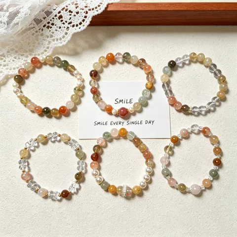 Retro Chinese Style Rutilated Quartz Beaded Bracelet Elegant Freshwater Pearl Clear Quartz Hand Strand For Women Literary Fine Jewelry Gift