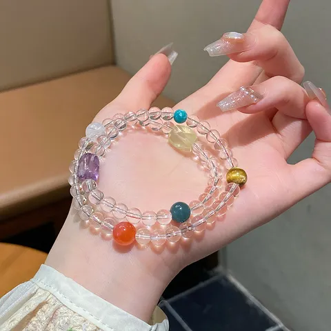 Candy Color Mixed Natural Gemstones Bracelet Sweet Crystal Bead Hand Chain For Women Irregular Stones Fashion Jewelry