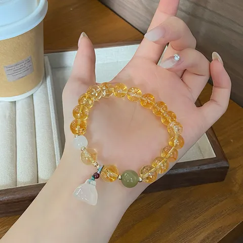 New Chinese Ethnic Lucky K9 Glass Crystal Bracelet Women Simple Lotus Pod Beaded Charm Retro Handcrafted Jewelry Gift