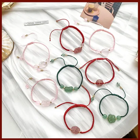 Handmade Braided Red Cord Crystal Bracelet For Women Pixiu Cat Paw Heart Lucky Charm Adjustable Friendship String Wristband Jewelry Gift