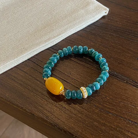 Chinese Retro Agate Chalcedony Beaded Bracelet Ethnic Handmade Lulutong Barrel Abacus Beads Charm Elastic Strand Bracelet For Women Jewelry