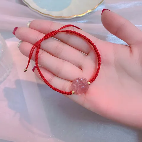 Handmade Braided Red Cord Crystal Bracelet For Women Pixiu Cat Paw Heart Lucky Charm Adjustable Friendship String Wristband Jewelry Gift