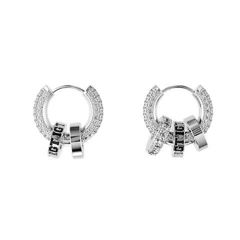 Hip Hop Kupfer Strass Reifen Ohrringe Für Herren Versilbert Kristall Geometrisch Runde Schlaufe Ohrclips Modeschmuck