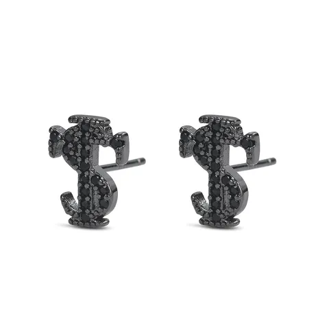 Hip Hop Dollarzeichen Kupfer Ohrstecker Für Herren Glänzender Strass Eingelegt Punk Street Style Gold Silber Schwarz Ohrschmuck