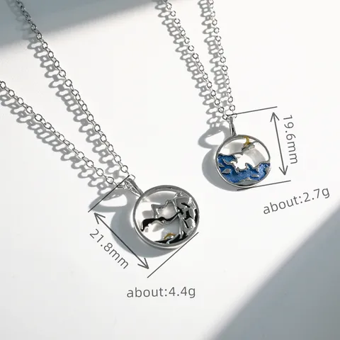 Einfache Leichte Luxus Kupfer Emaille Berg Meer Paar Anhänger Halskette Mode Einstellbare Kreuz Kette Schmuck Valentinstag Geschenk