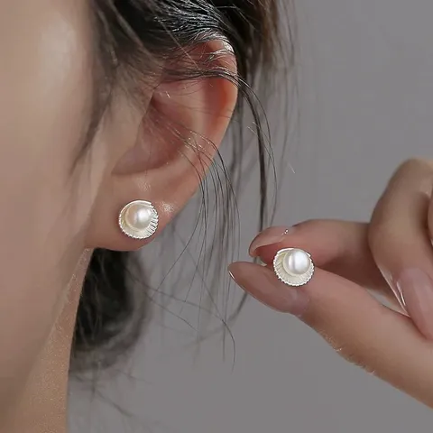 Pendientes de Botón de Cobre Concha Perla Artificial Galvanizado Pendientes Geométricos Joyería de Moda Regalo para Mujer