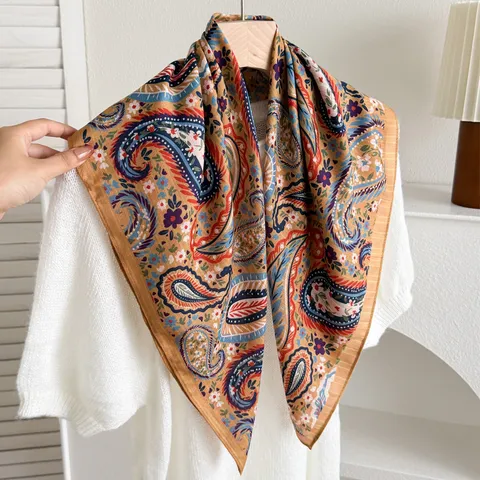 Pañuelo Cuadrado Estampado Paisley Vintage para Mujer Moda Poliéster Pañuelo de Cuello Ligero Pañuelo de Cabeza para Primavera Otoño