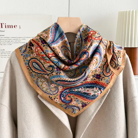 Pañuelo Cuadrado Estampado Paisley Vintage para Mujer Moda Poliéster Pañuelo de Cuello Ligero Pañuelo de Cabeza para Primavera Otoño