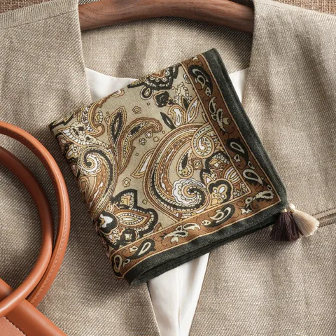 Bufanda Cuadrada Estampada con Diseño Floral Paisley para Mujer Vintage Poliéster Moda Bufanda Ligera