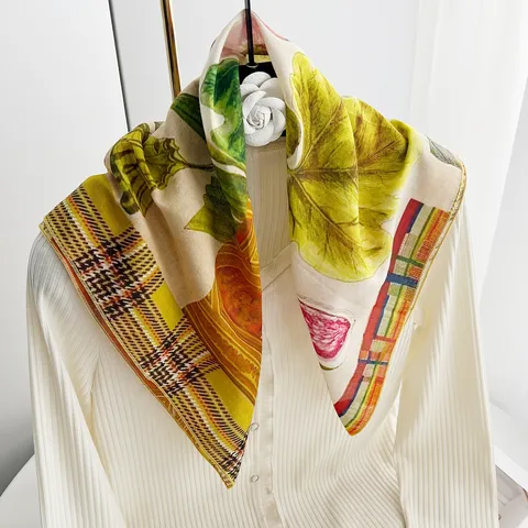 Pañuelo Cuadrado de Algodón Puro con Estampado Floral de Pintura al Óleo Vintage Francés para Mujer Moda Primavera Otoño
