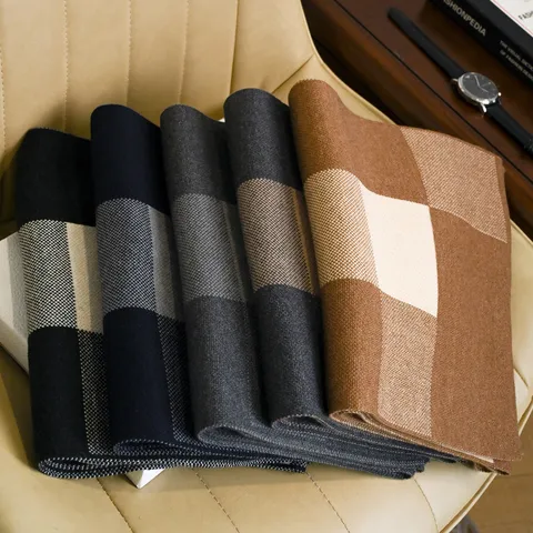 Hommes Hiver Chaud Mélange de Laine Écharpe Classique Carreaux Long Cou Écharpe Mâle Affaires Décontracté Thermique Chauffe-Cou