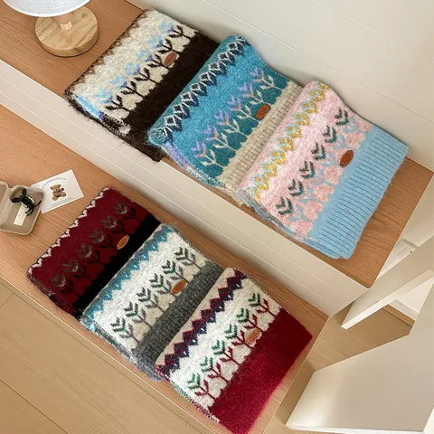 Estilo Japonés Color Degradado Tejido Mezcla de Lana Bufanda para Mujer Otoño Invierno Cálido Moda Casual Suave Cuello