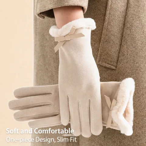 Guantes de Invierno Cálidos con Pantalla Táctil para Mujer Espesados Térmicos Terciopelo Alemán A prueba de viento Lindo Lazo Guantes de Ciclismo