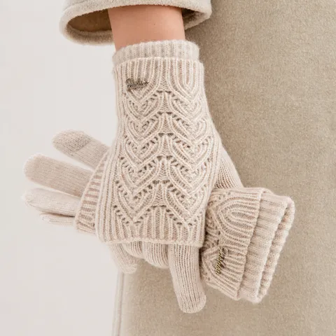 Guantes de Punto Cálidos y Gruesos de Invierno para Mujer Pantalla Táctil Lindo Patrón de Corazón Acrílico Moda Conmutación Clima Frío