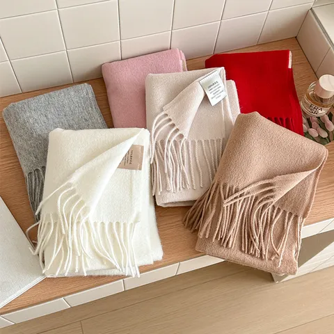 Bufanda de Invierno de 100% Lana Australiana Color Sólido Borla Caliente Suave Bufandas Para Hombres Mujeres Moda Casual